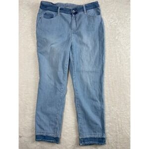 Chico's Women's Girlfriend Slimming Ankle Jeans Striped Frayed Hem Size 10R‎